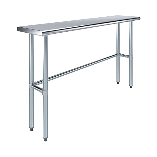 60″ × 14″ Open-Base Stainless Steel Work Table – NSF Certified Narrow Commercial Prep Table with Galvanized Legs for Kitchens, Labs & Food Trucks - size: 60"x14"