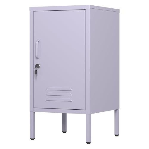 Garvee Metal Locker Nightstand with Shelf,Single Door Lockable Metal End Table,Modern Bedside Table, Versatile Side Cabinet for Bedroom, Living Room, or Office (27.55”h x 13.78”w x 14.96”d) - color: Purple