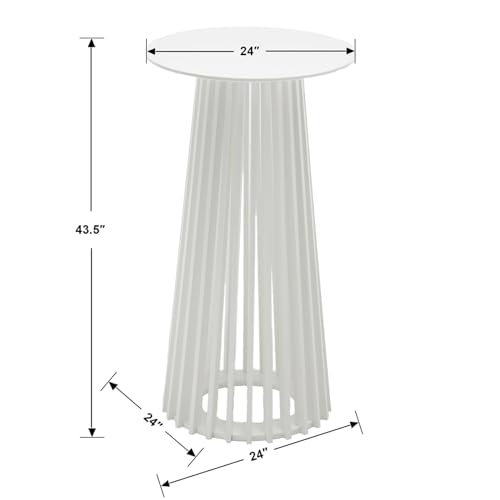 DUOMAY White Round Bar Table, 43.5" High Wood Bar Table with Stylish Geometric Base, Modern Style Cocktail Tables for Parties, Kitchen, Dining Room, Coffee Shop