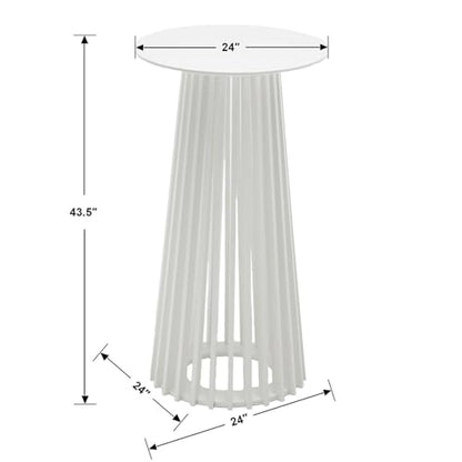 DUOMAY White Round Bar Table, 43.5" High Wood Bar Table with Stylish Geometric Base, Modern Style Cocktail Tables for Parties, Kitchen, Dining Room, Coffee Shop