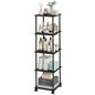 5-Tier 50.4" Tall Black Bathroom Shelving Unit with Wheels | Wood Finish, Metal Frame, Rolling Narrow Open Shelf Design, for Laundry Room, Kitchen, Living Spaces, Easy to Move - color: Black, size: 5-Tier