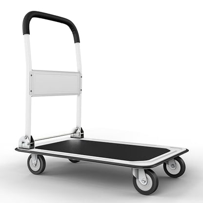 Heavy Duty Foldable Push Cart Dolly | 330 lbs. Capacity | Upgraded Collapsible Hand Truck Folding Platform with Swivel Wheels | Flat Bed Moving Wagon | Space Saving Push Handle (White) - color: White, 330 Lbs. Capacity