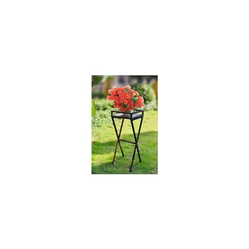 HomeStock Modern Plant Stand - Metal Plant Display Stand - Indoor Outdoor Decor - Gray Stone Slab & Gold Accents - 35.5" Tall