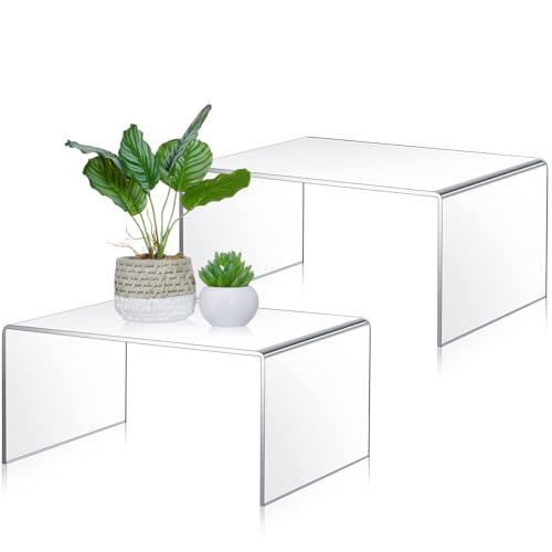RattanView 2 Pcs 12 Inch Large Acrylic Risers Display Stands 5 mm Thick Acrylic Shelf Riser Showcase for Collectibles Jewelry Cupcakes Food Figures Perfume Cabinet(Clear) - color: Clear, size: 12 Inch, 5 mm