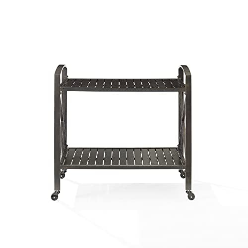 HomeStock Mediterranean Magic Outdoor Metal Bar Cart, Oil Rubbed Bronze, 18.88" D x 36.88" W x 35.5" H, Tiered Shelving Storage Cart, Outdoor Bar Serving Cart, Modern Bar Cart