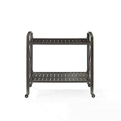 HomeStock Mediterranean Magic Outdoor Metal Bar Cart, Oil Rubbed Bronze, 18.88" D x 36.88" W x 35.5" H, Tiered Shelving Storage Cart, Outdoor Bar Serving Cart, Modern Bar Cart