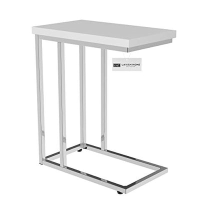 Lavish Home C-Shaped Sofa Side Table - Modern End Table, Laptop Tray, or Compact Bedside Nightstand - Space Saving Furniture by Lavish Home (White) - style: Single End Table