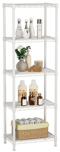 Golpart 5Tier Adjustable Storage Shelves Metal Wire Shelving Standing Shelf | Utility Heavy Duty Unit Rack Closet Organize for Home Kitchen Laundry Room Organization Pantry 10"Dx16"Wx55"H White - color: White, size: 5-tier-10"Dx16"Wx55"H