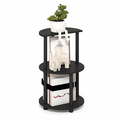 Furinno Turn-N-Tube Side Table, 3-Tier Round End Table, Black Espresso | Half Round Top Panel Night Stand, Nightstand, Bedside Table with Open Shelf, for Living Room, Bedroom - color: Black Espresso/Black