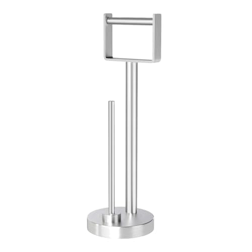 YUMORE Toilet Paper Holder Stand with Storage, Bathroom Weighted Base Floor Toilet Paper Roll Holder Free Standing for 3 Rolls, Brushed Nickel - color: Brushed Nickel