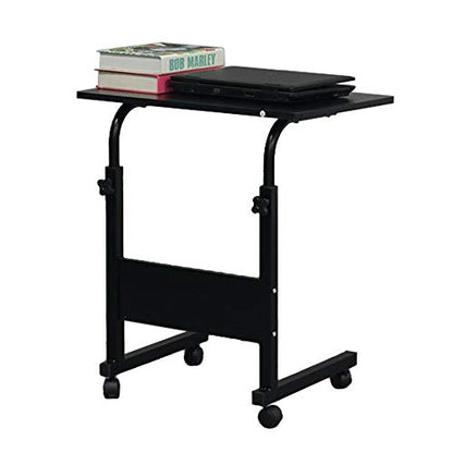 Karl home Mobile Side Table 31.5 inch Computer Desk with Wheels Height Adjustable Rolling Potable Laptop Cart, C-Shaped Bed Couch Sofa End Tables with Edge Stopper for Livingroom Bedroom, Black - color: Black, size: 31.5"+No Power Sockets