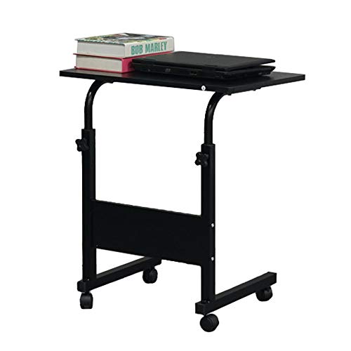 Karl home Mobile Side Table 31.5 inch Computer Desk with Wheels Height Adjustable Rolling Potable Laptop Cart, C-Shaped Bed Couch Sofa End Tables with Edge Stopper for Livingroom Bedroom, Black - color: Black, size: 31.5"+No Power Sockets