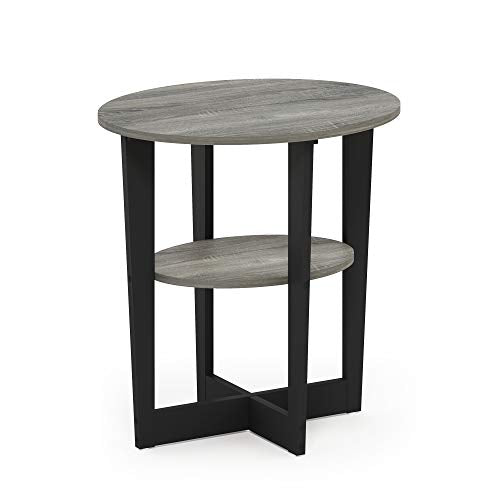 Furinno JAYA Side Table, 2-Tier Round Modern End Table with Oval Tabletop, Night Stand, Bedside Table with Open Shelf, for Living Room, Bedroom, French Oak - color: French Oak/Black, size: 1-Pack, 2 Tiers, Oval Panel