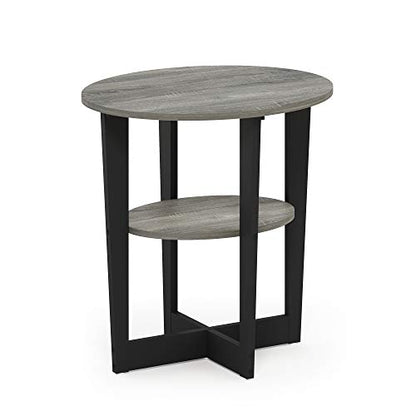Furinno JAYA Side Table, 2-Tier Round Modern End Table with Oval Tabletop, Night Stand, Bedside Table with Open Shelf, for Living Room, Bedroom, French Oak - color: French Oak/Black, size: 1-Pack, 2 Tiers, Oval Panel