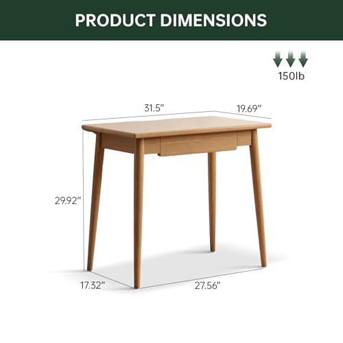 100% Solid Oak Wooden Desk Home Office Desk Mid Century Modern Writing Computer Desk with Drawer for Home Office 31" - color: Natural-oak With 1 Drawer, size: 31"W