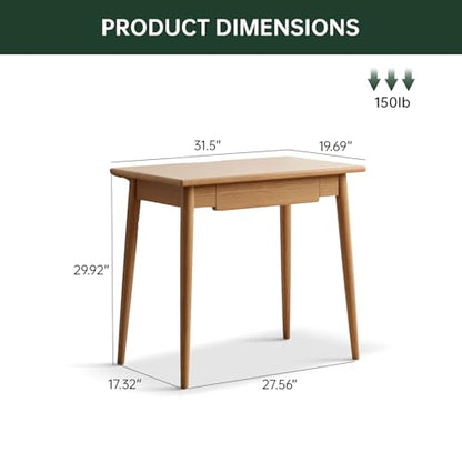 100% Solid Oak Wooden Desk Home Office Desk Mid Century Modern Writing Computer Desk with Drawer for Home Office 31" - color: Natural-oak With 1 Drawer, size: 31"W