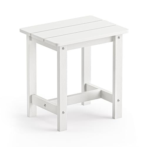 LUE BONA Outdoor Side Table, HDPS Small Outdoor Adirondack Side Tables, Outside End Table for Patio, Porch, Deck, Weather Resistant/Easy Maintenance, White | Small End Table for Porch, Deck, Pool,Indoor or Outdoor, Fits Your Rocking,Chaise Chairs, Weather