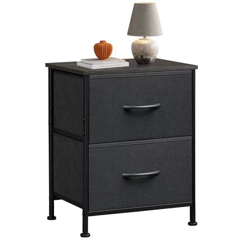 WLIVE Black Night Stand, Small Dresser with 2 Drawers & Wooden Top, Nightstand with Fabric Bins, Bedside Table End Table for Bedroom, Closet, Entryway, College Dorm, Charcoal Black - color: Black, size: 11.8"D x 15.7"W x 20.9"H