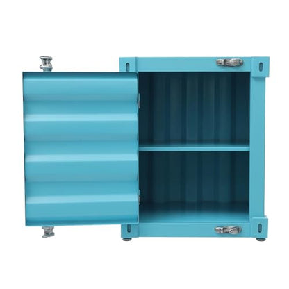 Industrial Style Container Cabinet, Iron Bedside Table with Lock, Shipping Container Style End Table, Wrought Iron Container Side Table for Living Room Bedroom Office (Blue) - color: Blue