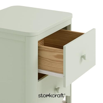 Storkcraft Casablanca 2 Drawer Nightstand, Sage | GREENGUARD Gold Certified, Storage for Kids Bedroom, Premium Wood Nightstand with Iconic Wave Detailing and Rounded Posts - color: Sage, style: Nightstand