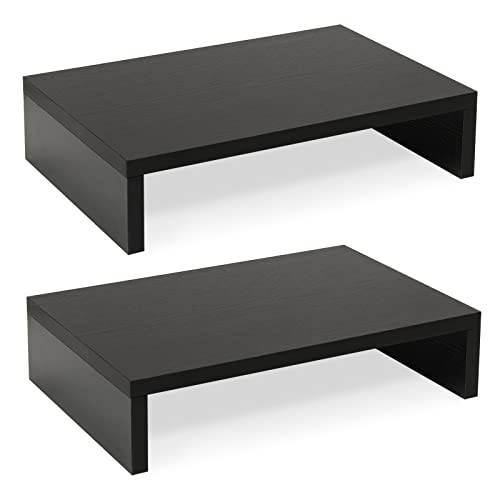 TEAMIX 2-Pack Wood Monitor Stand Riser for Desk , Black | Dual Stand for 2 monitors. Holds 80 lbs, Stack or Separate Adjustable Use, Fits laptop, TV, PC. For Home Office, Gaming - color: Black