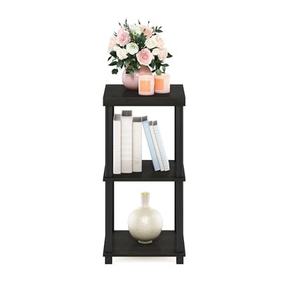 Furinno Turn-N-Tube Side Table, 3-Tier Thick Tabletop End Table with Open Shelf, Toolless Assembly Night Stand, Bedside Table, for Living Room, Bedroom, Espresso - color: Espresso/Black, size: 3-Tier, Thick Table Top, style: 1-Pack