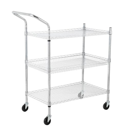 TrailBlaze Kitchen Utility Cart, 3-Tier Wire Rolling Utility Cart, Stainless Steel Service Cart w/Wheels and Adjustable Storage Rack Handle - for Laundry, Garage, Bathroom - High Handle - size: 3-Tiers high handle