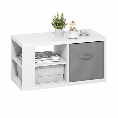 3-Tier Modern Coffee Table with 1.2 Thick Tabletop, Side Table with Open Shelf and Storage Bin, Coffee Table, for Bedroom, Living Room, Home Office, White/Light Grey - color: White/Light Grey