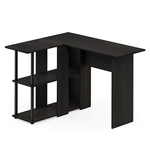 Furinno Abbott L-Shape Computer Desk with Bookshelf, Espresso/Black - color: Espresso/Black, style: Plastic Poles