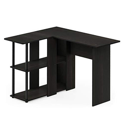 Furinno Abbott L-Shape Computer Desk with Bookshelf, Espresso/Black - color: Espresso/Black, style: Plastic Poles