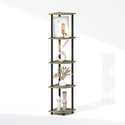 Furinno Turn-N-Tube Storage Shelves, 5-Tier Book Shelf, Corner Shelf with Open Shelves, Toollesss Assembly, for Organization and Storage, Living Room, Home Office, Hallway, Bedroom, Grey Oak - color: Grey Oak/Black