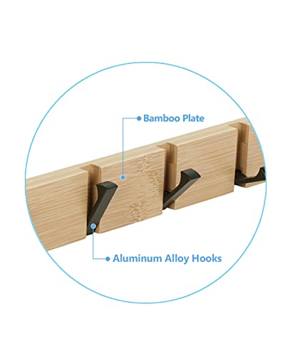 JSVER Wooden Coat Hooks Coat Rack Wall Mount, Space-Saving Coat Rack with 5 Standard Retractable Hooks, Hat Coat Hook for Entryway, Hallway, Bathroom, Living Room, Bedroom - size: 16.5 Inch 5 Hooks