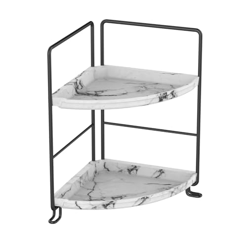 JANUSLiANG Small Corner Kitchen Organizer,Spice Rack,Bathroom Organizer, Countertop Makeup Shelf Cosmetics Storage Display Rack Vanity Shelf,Plastics imitation marble design,Tool-Less Install (Black) - color: Imitation Marble,black