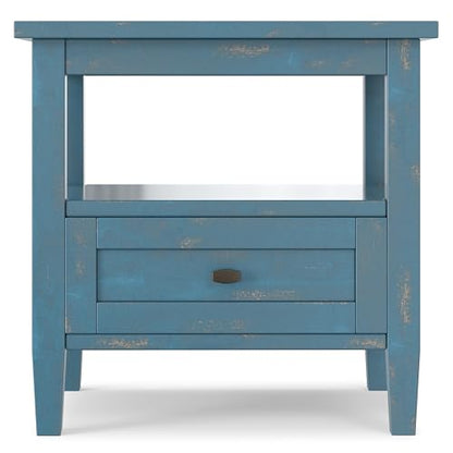 SIMPLIHOME Warm Shaker End Table - 20" Wide x 20" High Solid Wood Square Accent Table in Distressed Coastal Blue, Transitional Side Table for Living Room with Drawer, Open Shelf and Tapered Legs - color: Distressed Coastal Blue, size: 20 inch, style: End