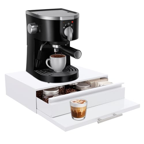 Steel Microwave Stand with Pull-Out Shelf & Drawer | Countertop Organizer for Compact Microwaves, Coffee Machine & Kitchen Appliances Storage (White+Drawer+Shelf) - color: White, size: Drawer+Shelf