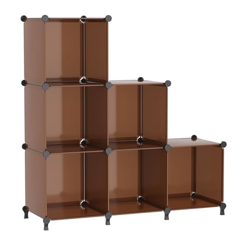 AWTATOS Cube Storage Organizer, Storage Cubes Shelves Bookshelf, 6 Cube Closet Organizers and Storage, DIY Stackable Plastic Clothes Organizer Shelving for Bedroom, Home, Cocoa Brown - color: Cocoa Brown