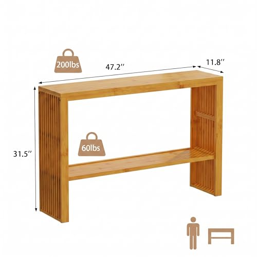 47-Inch Console Table with Storage, 2-Tier Narrow Entryway Table,Natural | 100% Natural Bamboo slim profile, reinforced angled frame versatile wall-side placement - color: Natural, style: 2-TIER