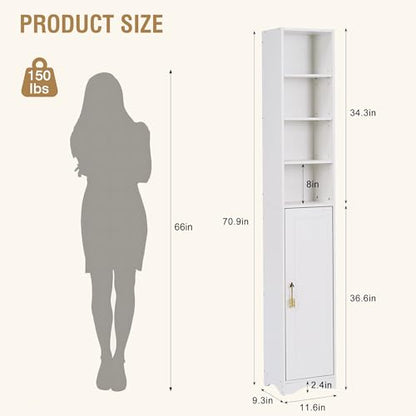 VECELO 71” Freestanding Storage Cabinet with 6 Removable Shelves, Bottom Closed Compartment, Elevated Dust-Resistant Base, Adjustable Organizer for Home-Peal White - color: Peal White