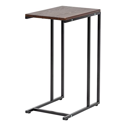 IRIS USA Wide C-Shape Side Table, Wood and Metal Frame End Table - style: Modern