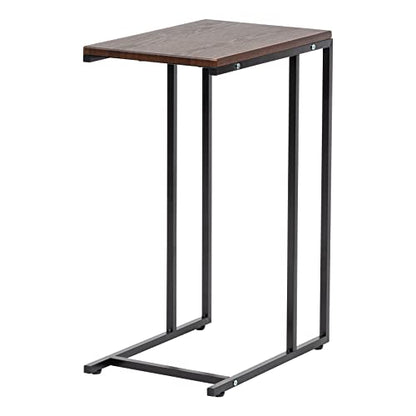 IRIS USA Wide C-Shape Side Table, Wood and Metal Frame End Table - style: Modern