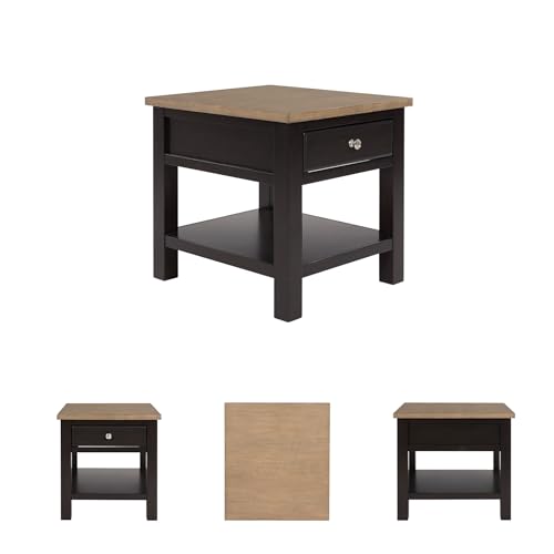 Signature Design by Ashley Drazmine Casual End Table with 1 Lower Shelf, Light Brown & Black - color: Light Brown & Black