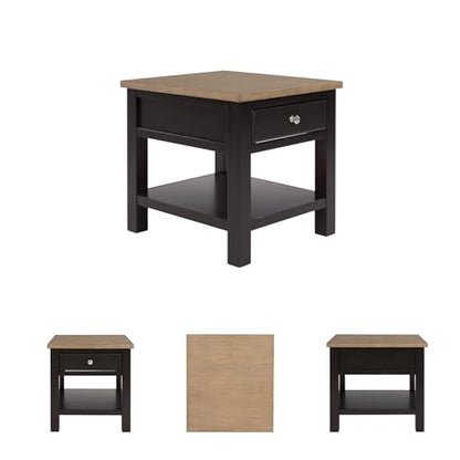 Signature Design by Ashley Drazmine Casual End Table with 1 Lower Shelf, Light Brown & Black - color: Light Brown & Black