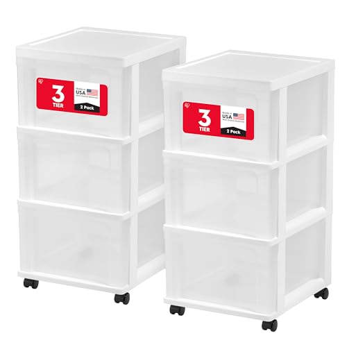 IRIS USA 3-Drawer Slim Narrow Storage Organizer Rolling Cart, White/Clear | Organize crafts, school supplies, accessories, and household items with slim storage and easy-access drawers