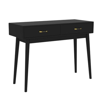 FUNKOCO Small Black Desk with Drawers - 40 Inch Home Office Study Writing Desk for Bedroom, Vanity Desk with 4 Solid Legs, Modern Computer Desk for Small Spaces (Balck) - color: Black