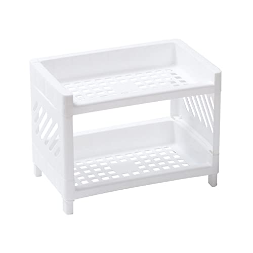 2 Tier Plastic Countertop Shelf Organizer Storage Rack, Multifunction Pantry Storage Organizer Kitchen Spice Rack Bathroom Tabletop Shelf Organizer (White) - color: White
