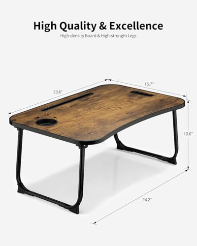 Foldable Lap Desk, Laptop Bed Desk, Portable Lap Table, Laptop Bed Table with Cup Holder & Tablet Slot & Lifting Handle for Working Writing Drawing & Eating - Rustic Brown - color: Rustic Brown