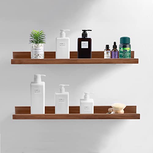 AZSKY Floating Nursery Book Shelves Light Fair Pale Walnut Rustic Picture Photo Ledge Shelves Wall Mounted Wooden Display Shelf for Bathroom Bedroom Kitchen 24 Inch Wall Shelves a Set of 2 - color: Light Walnut, size: 24in set 2