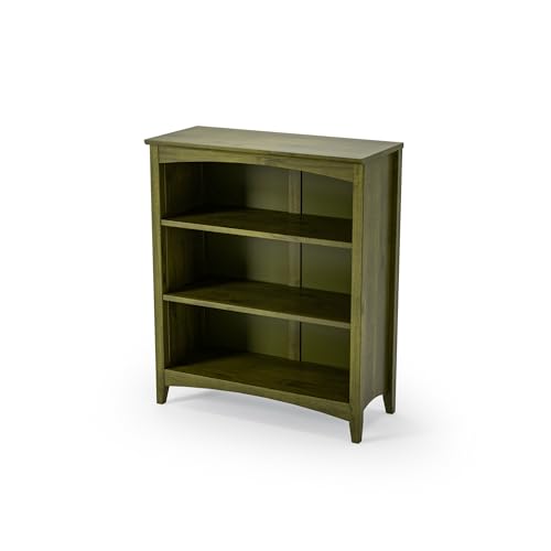 Camaflexi Shaker Style 3 Shelf Bookcase/Solid Wood / 36" High/Adjustable Shelving/Closed Back/Display Bookshelf for Living Room, Bedroom, Home and Office, Olive Grove Green - color: Olive Grove Green, size: 36"