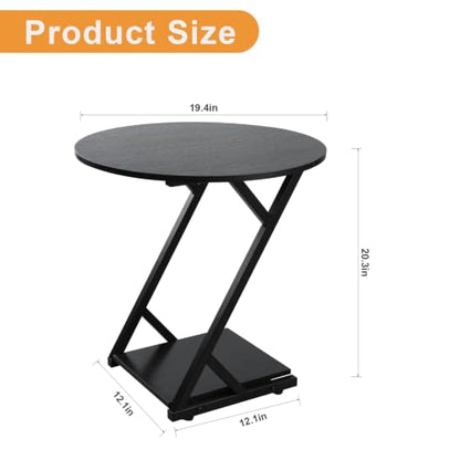 20In Round Side Table, 2-Tier Black End Table with Z-Shaped Metal Frame, Wood Grain Small Round Accent Table with Storage Shelf, Modern Sofa Side Table Nightstand for Living Room Bedroom - color: Black-z