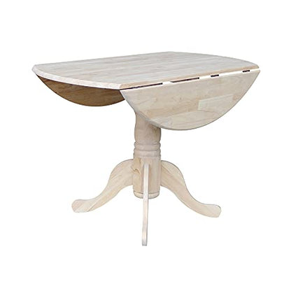 IC International Concepts, Round Dual Drop Leaf Pedestal Dining Table, Solid Real Wood, Sturdy Parawood, Dimensions 42"D x 42"W x 29.5"H, 40lbs Capacity, Paint/Stain Ready, Unfinished - color: Unfinished